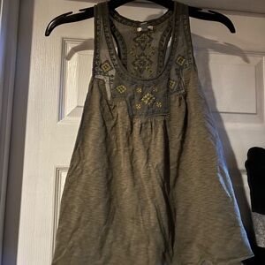 Ecote Khaki Embroidered Tank Top